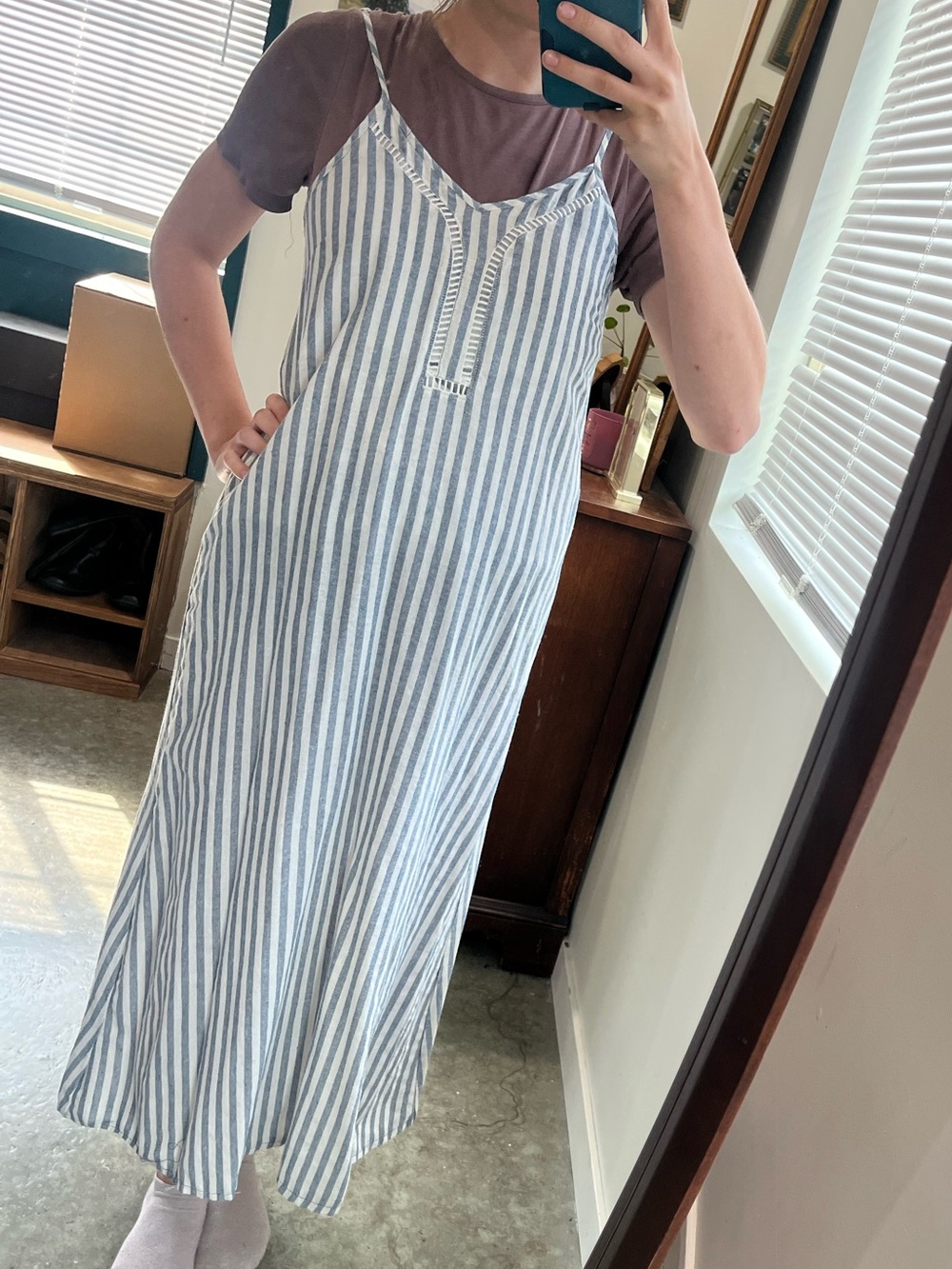 Freeway Blue and White Striped Maxi Slip Dress